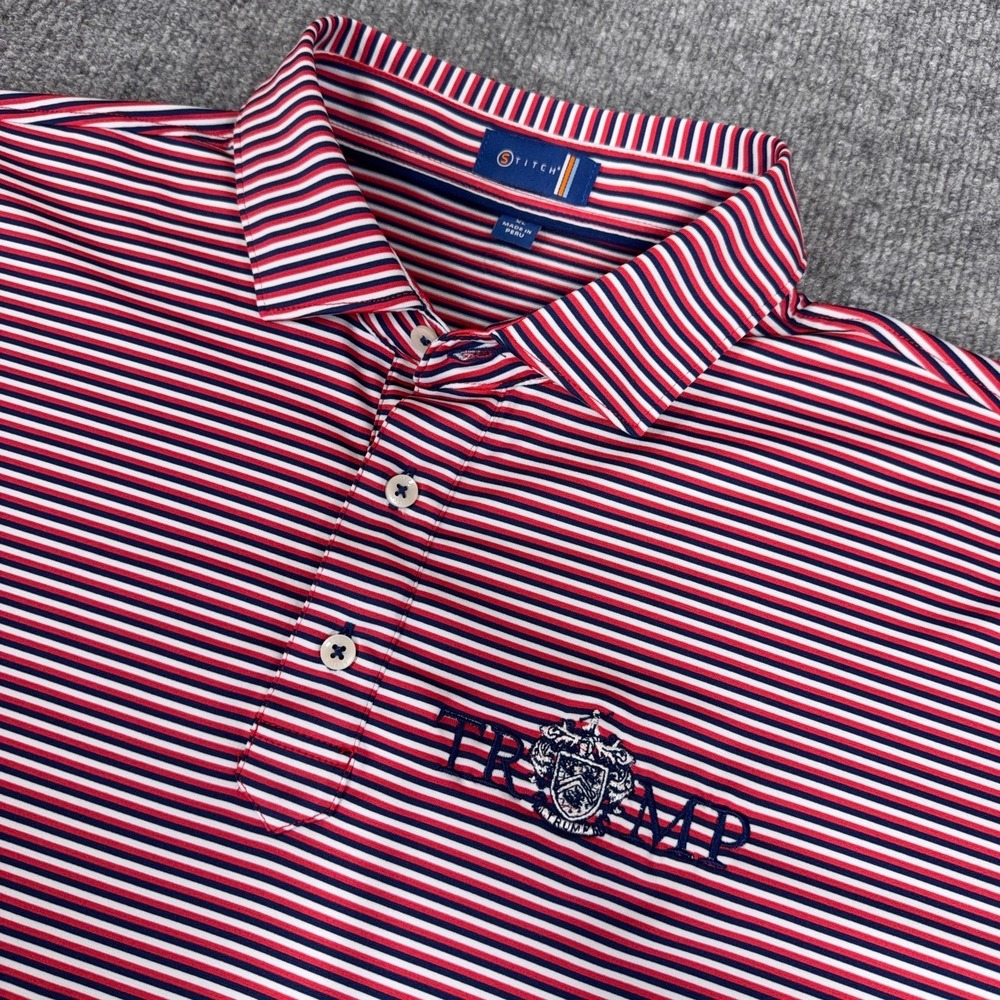 Stitch Golf Polo Shirt Men XL Red White Blue Trump Logo Performance Stretch